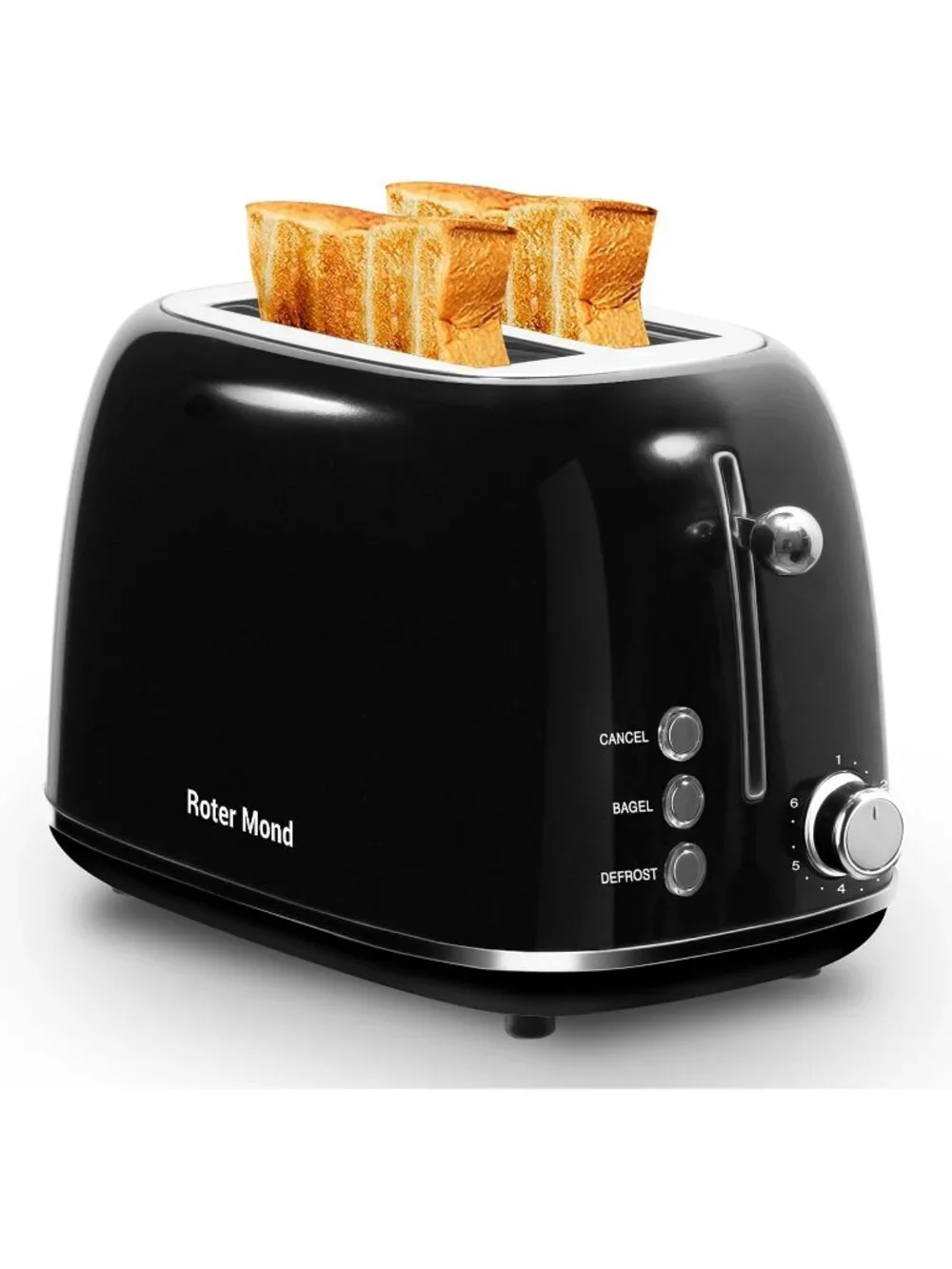2 Slice Black Retro Stainless Steel with Bagel Defrost Functions Tray Toaster